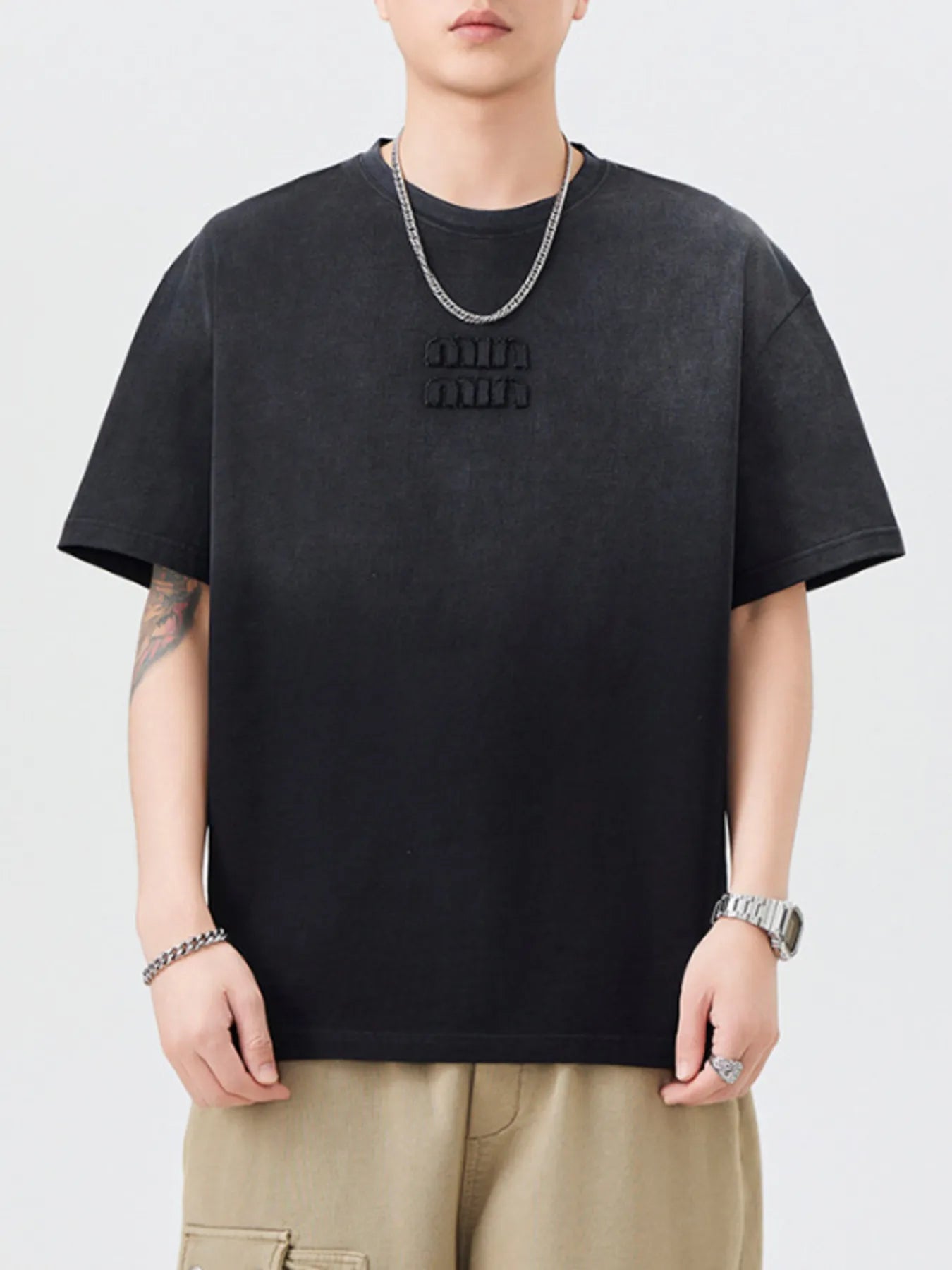 Men's Plus Size Round Neck Short Sleeve T-Shirt Black - Fashorio