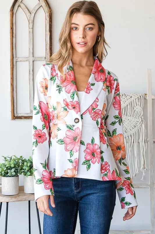 Heimish Full Size Multi Color Floral Blazers with Tunic Plus Size - Fashorio