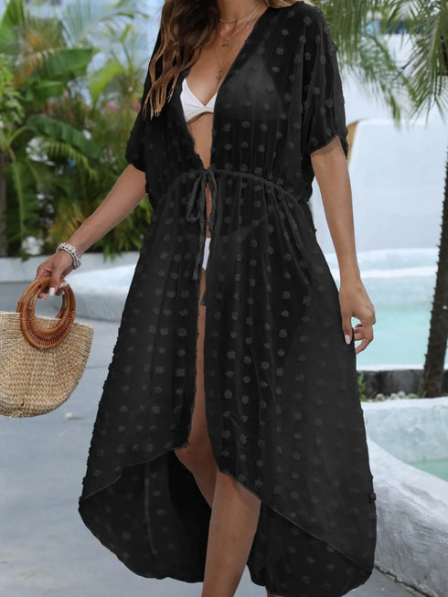 Swiss Dot Sheer Beach Cover Up Maxi Dress - Fashorio