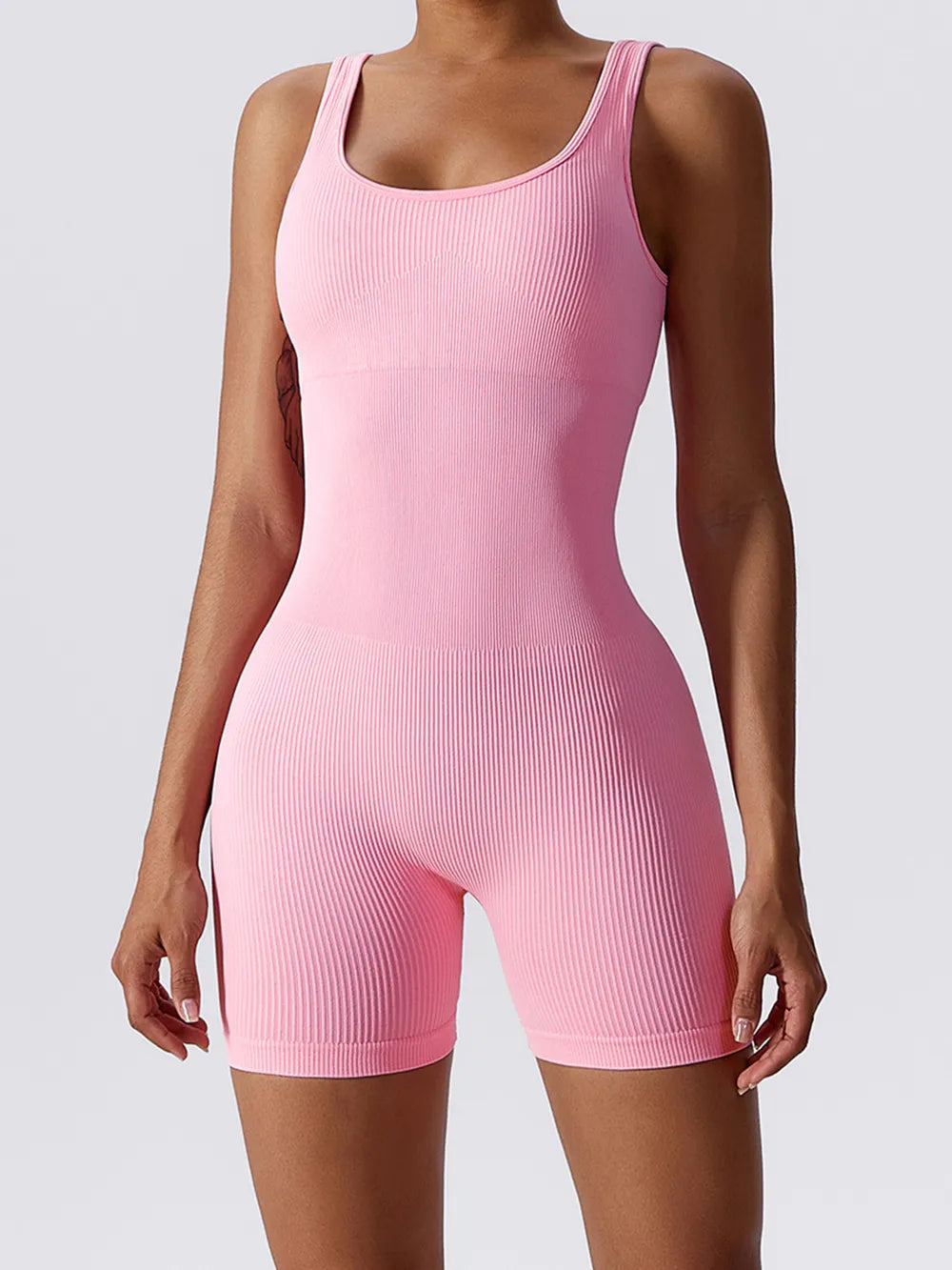 Basic Bae Ribbed Sleeveless Active Romper Blush Pink - Fashorio