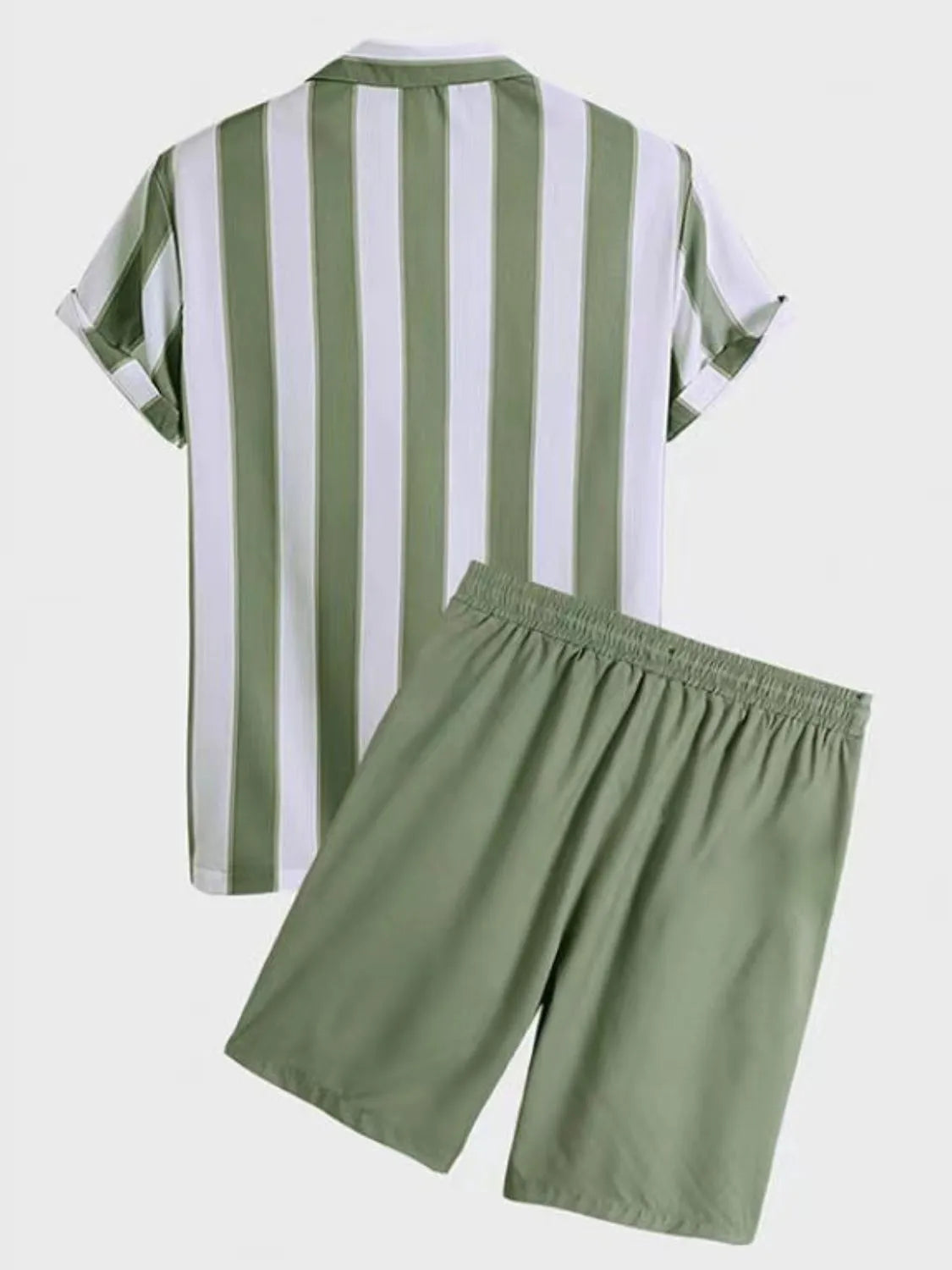 Men's Full Size Striped Casual Shirt and Shorts Set Plus Size - Fashorio