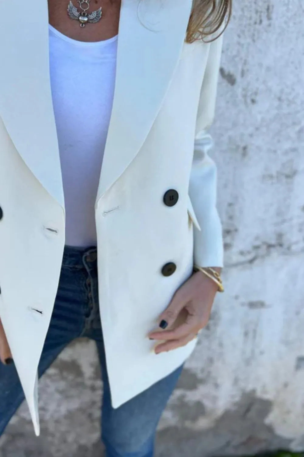 Full Size Collared Neck Long Sleeve Blazer - Fashorio