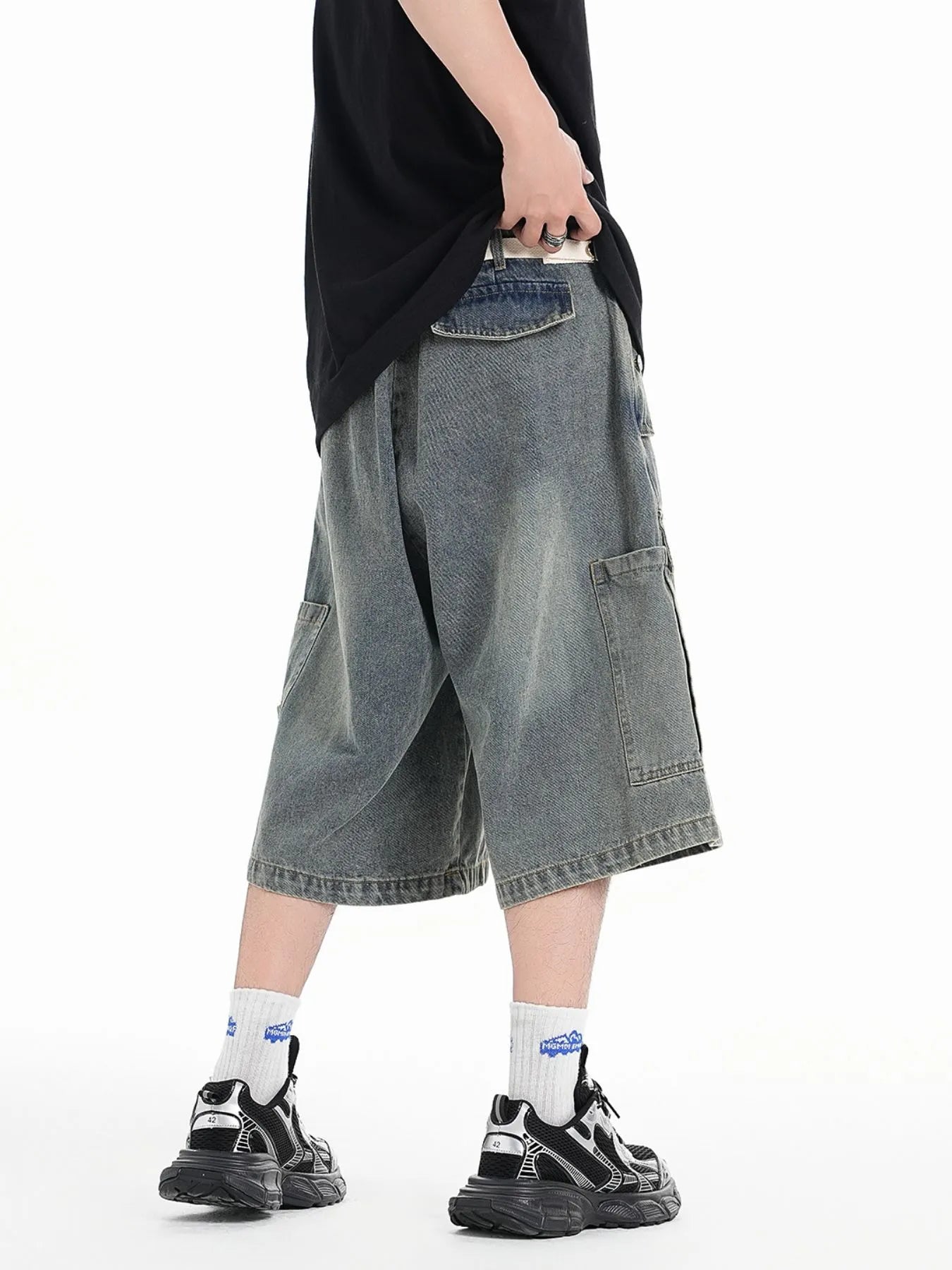 Men's Washed Loose Fit Cargo Denim Shorts - Fashorio