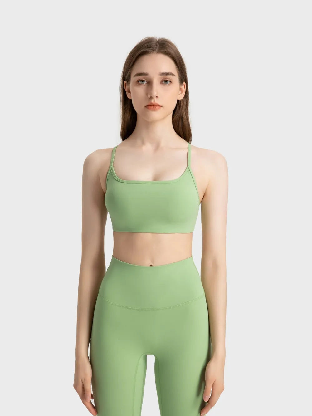 Millennia Crisscross Back Scoop Neck Active Cami with Detachable Chest Pads Yellow-Green - Fashorio