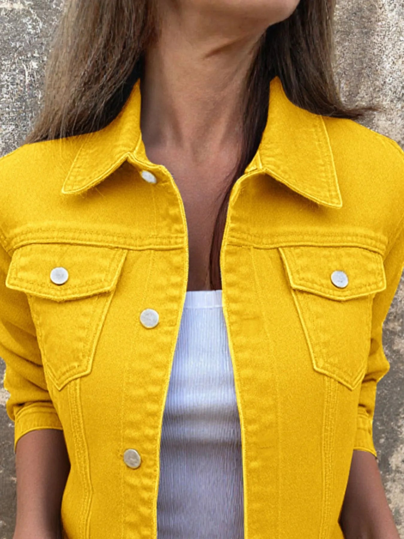 Button Front Closure Denim Jacket - Fashorio