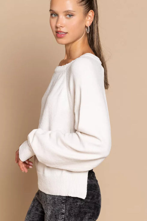POL Round Neck Backless Sweater with Ribbed Edge - Fashorio