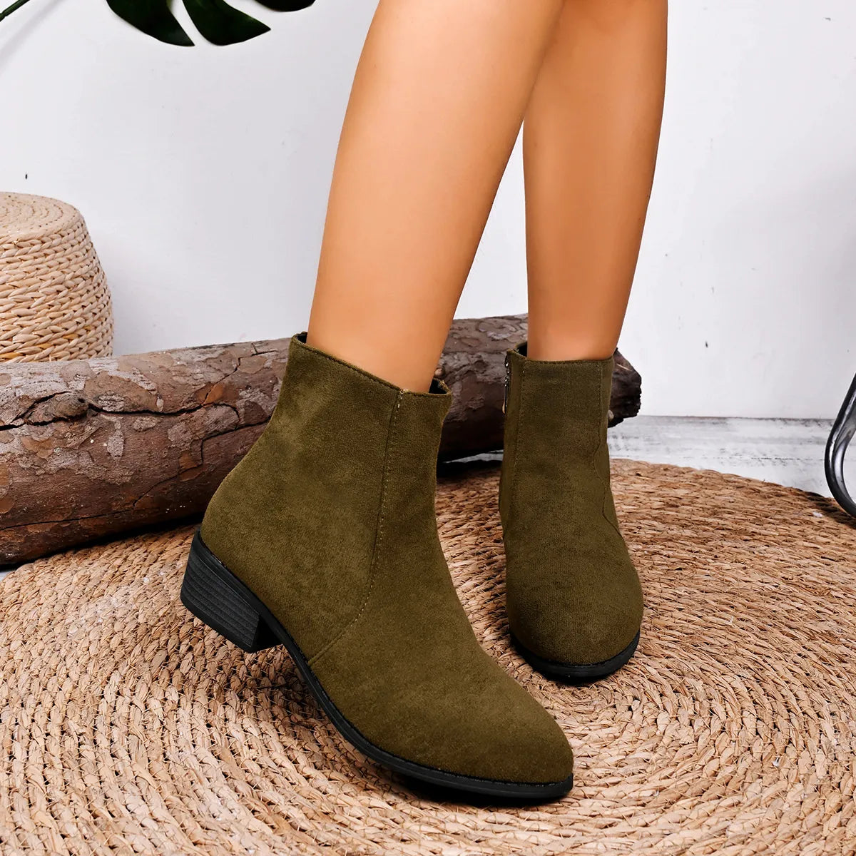 Block Heels Chelsea Boots Army Green - Fashorio