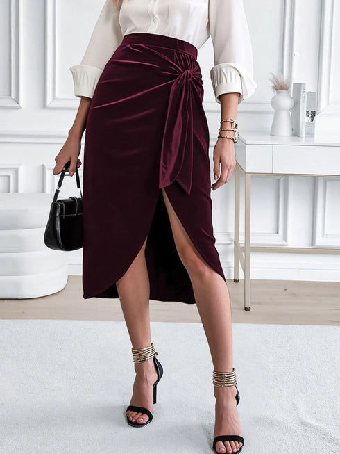 Side Tied Velvet Skirt - Fashorio