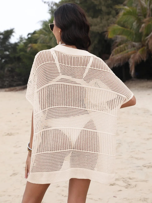 Hollow Out Collared Neck Cover-Up - Fashorio