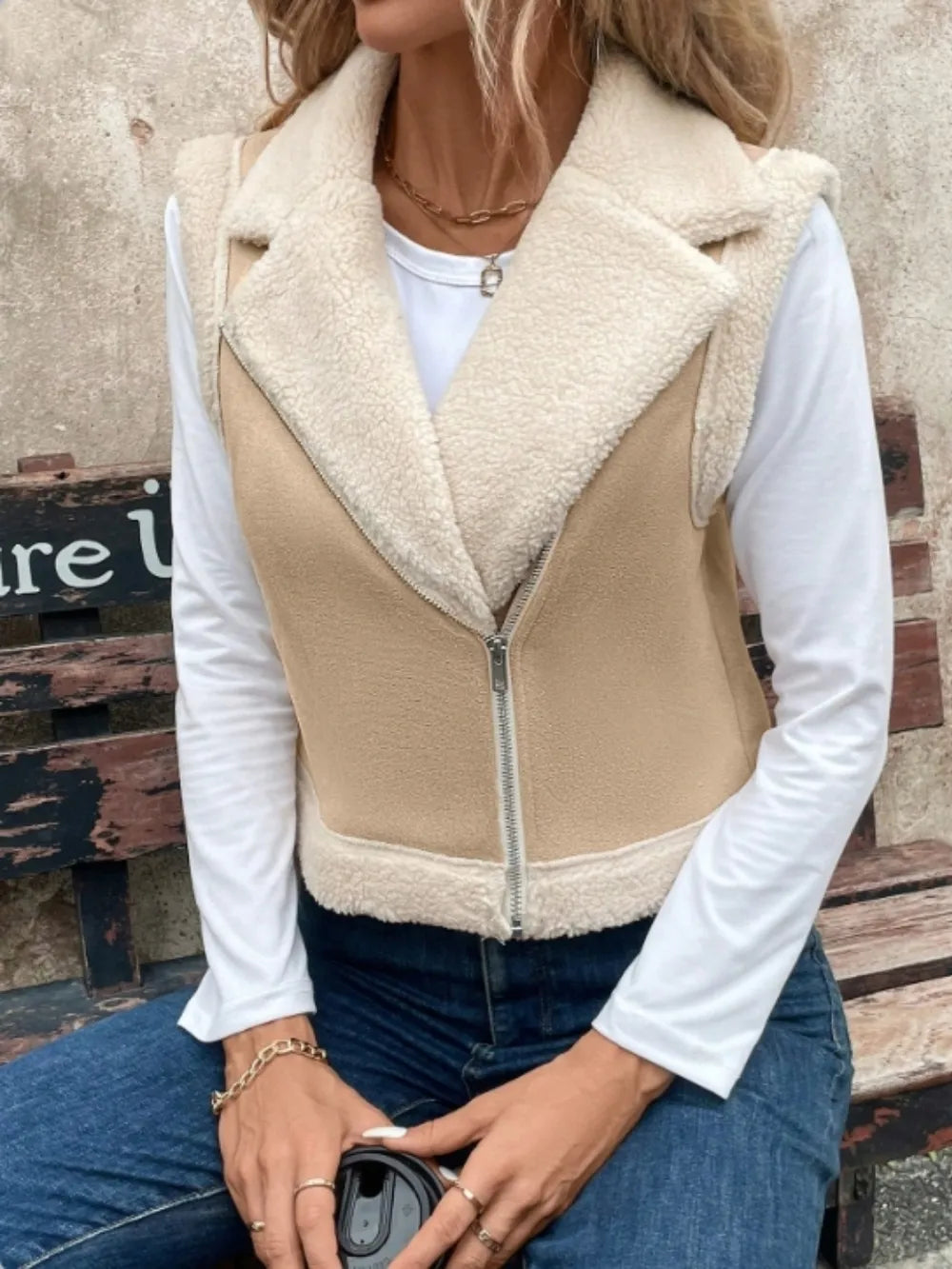 Zip Up Sherpa Vest Coat - Fashorio