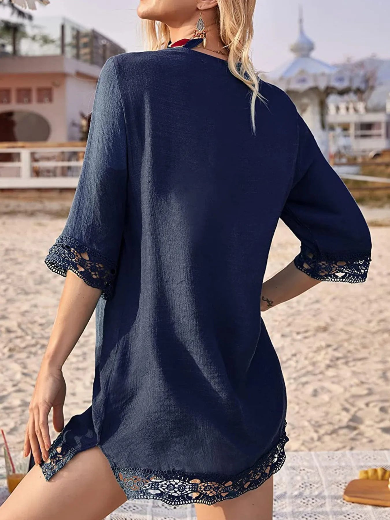 Lace Trim V-Neck Cover-Up - Fashorio