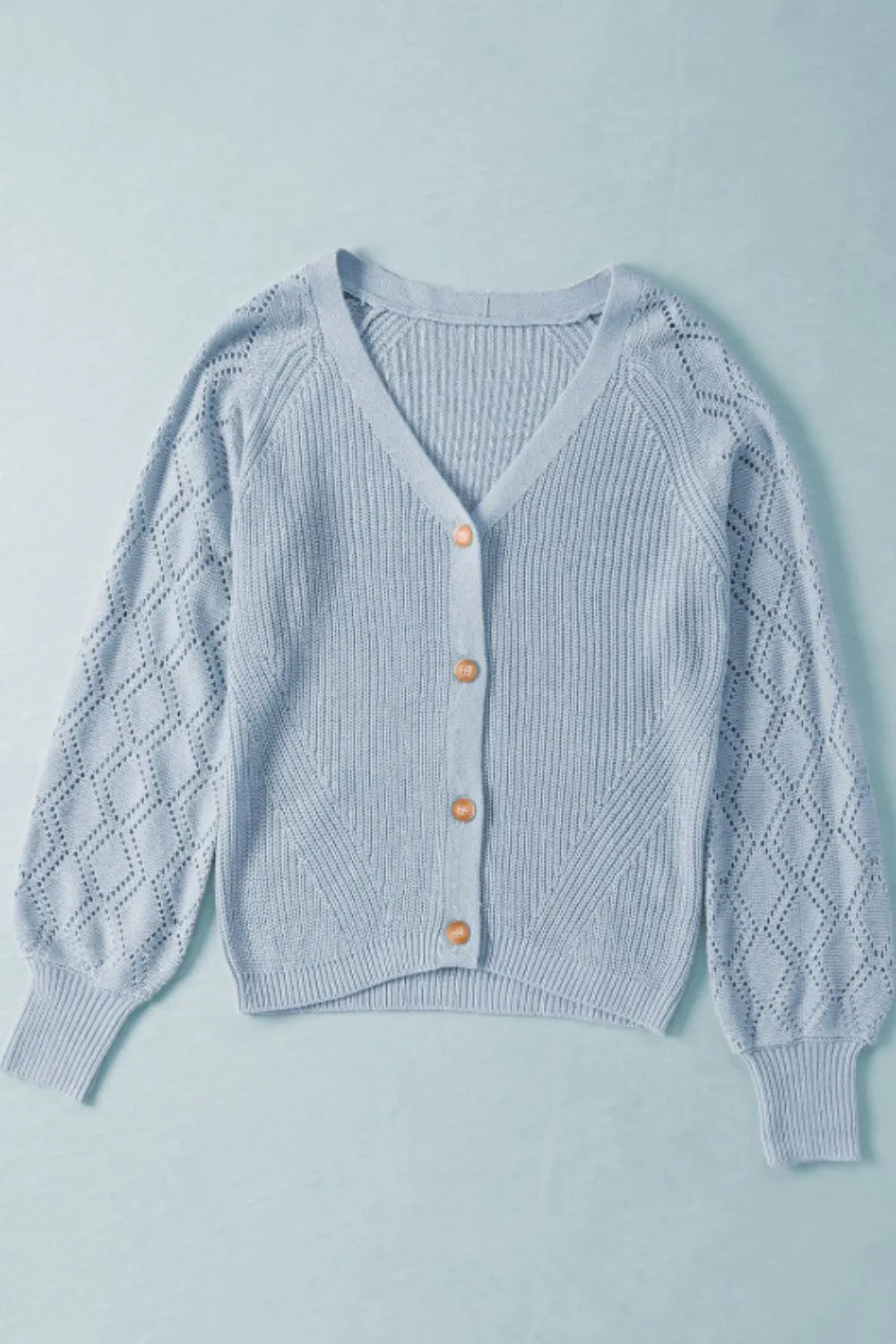 Openwork V-Neck Button Up Cardigan - Fashorio