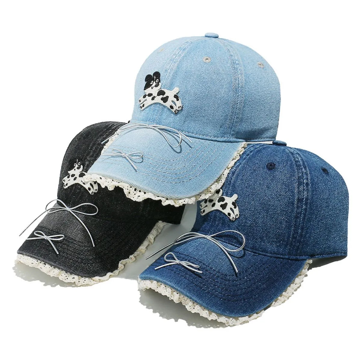 Dog Bow Adjustable Baseball Cap Light Blue One Size - Fashorio