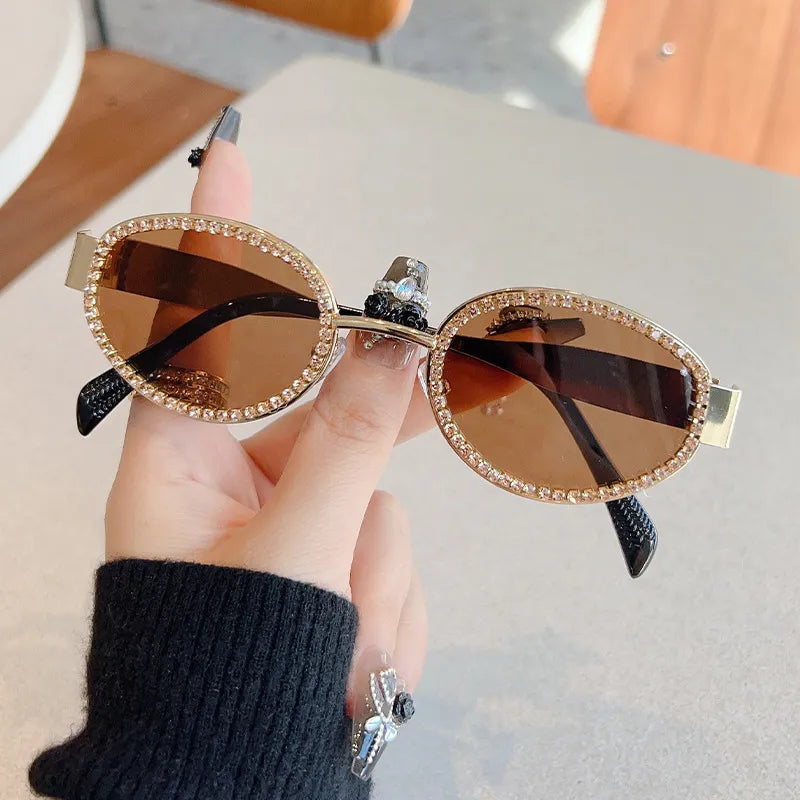 Rhinestones Decor Oval Sunglasses styleB One Size - Fashorio