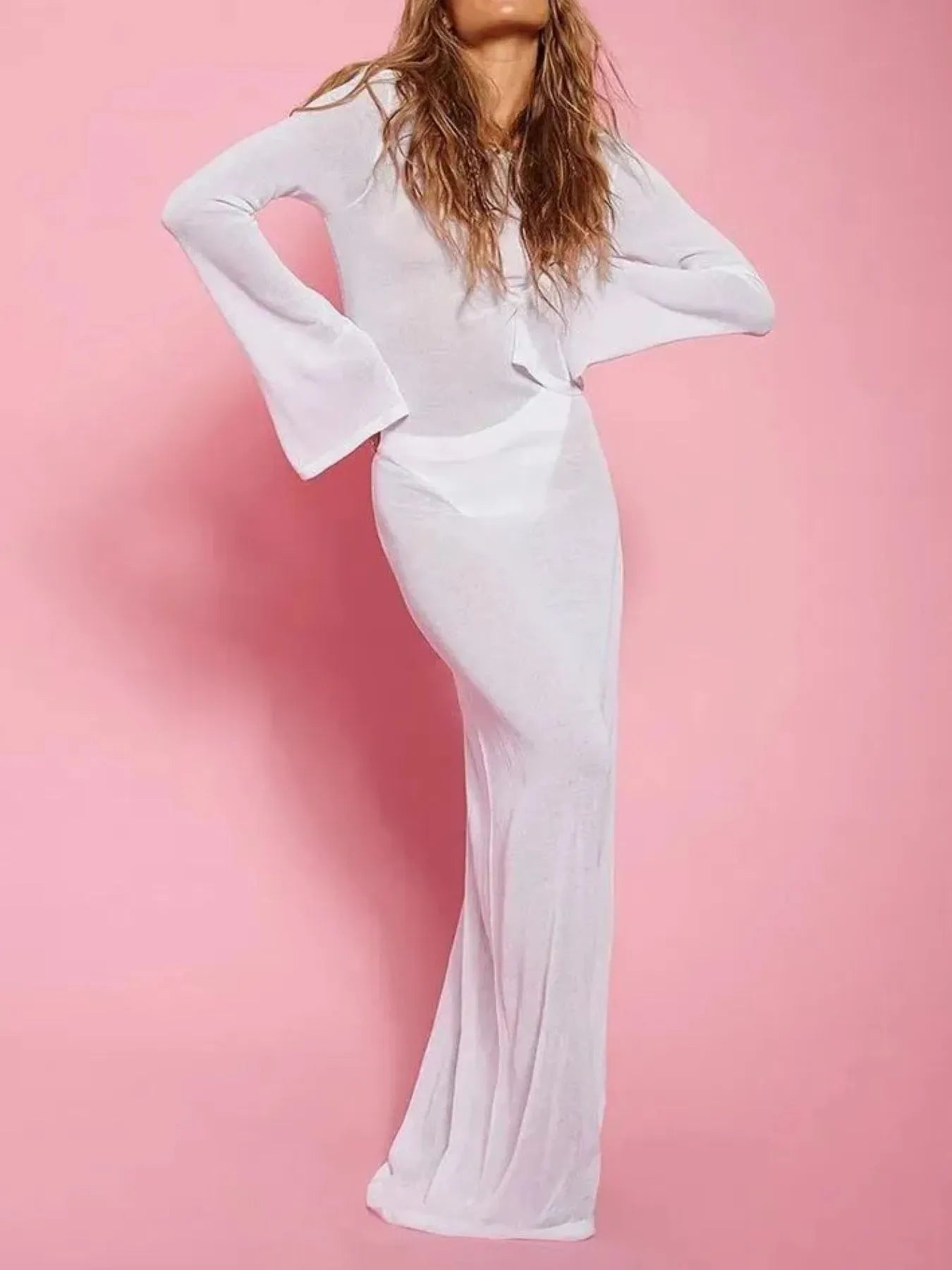 Backless Long Sleeve Maxi Cover-Up - Fashorio
