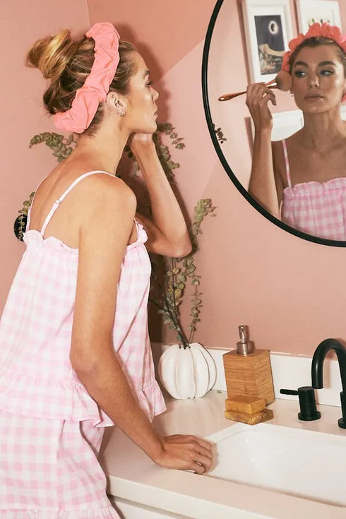 Lime 'N' Chili Gingham Ruffle Trim Cami and Shorts Pajama Set - Fashorio