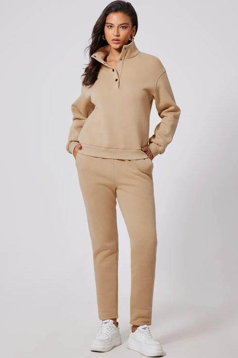 Half Snap Turtleneck Top and Pants Active Set - Fashorio