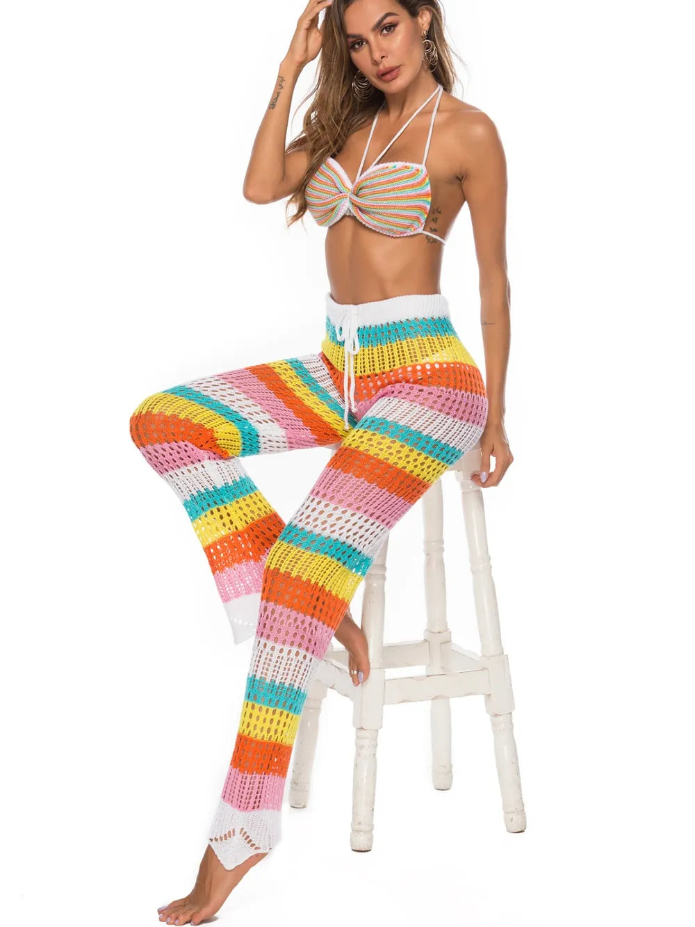 Cutout Contrast High Waist Swim Pants - Fashorio