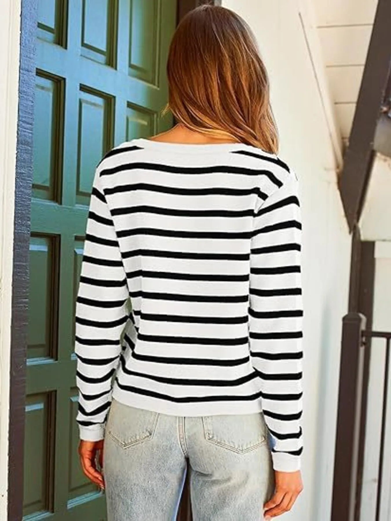Striped Button-Up Cardigan - Fashorio