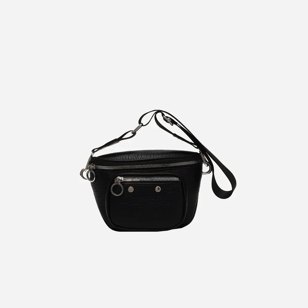Texture PU Leather Crossbody Bag Black One Size - Fashorio