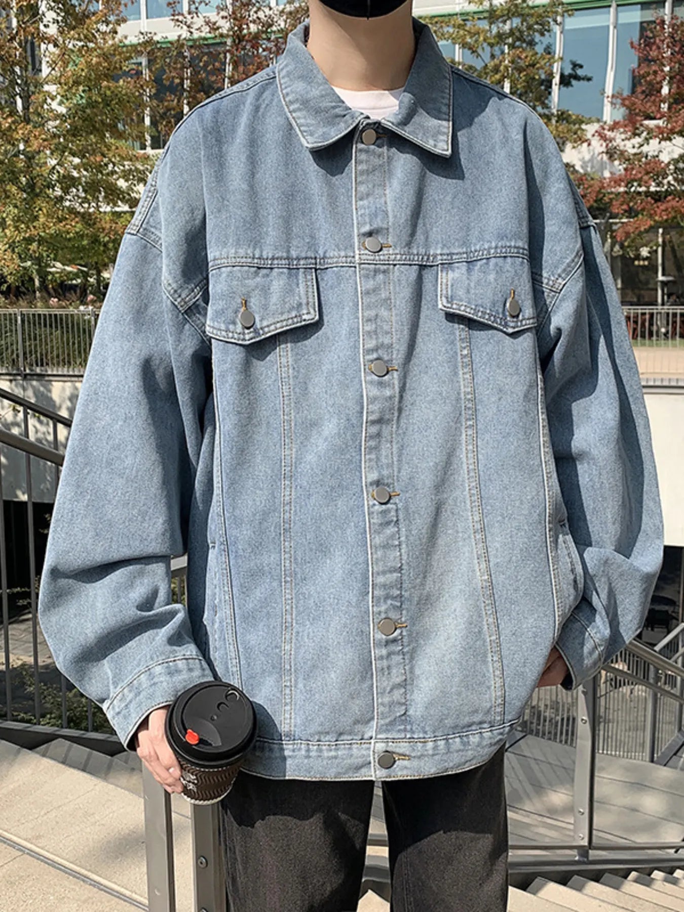 Men's Full Size Button Up Long Sleeve Denim Jacket Plus Size - Fashorio
