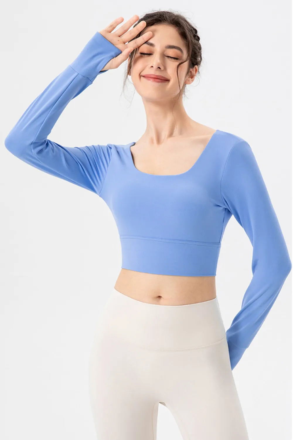 Square Neck Crisscross Active T-Shirt Sky Blue - Fashorio
