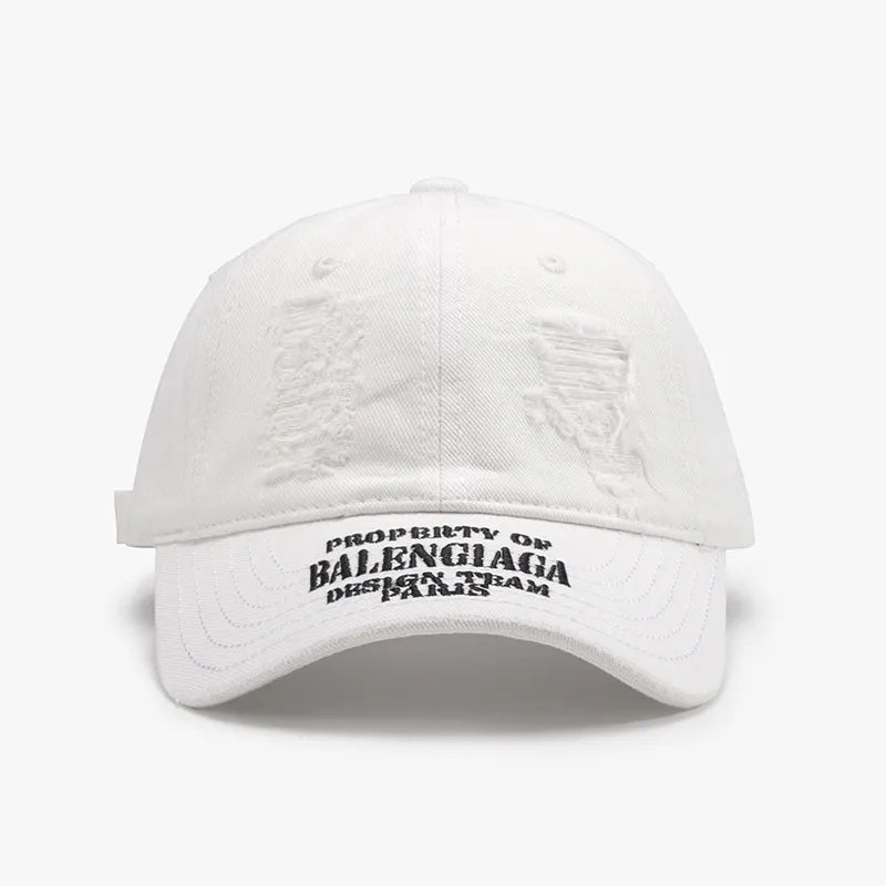 Distressed Letter Cotton Baseball Cap White One Size - Fashorio