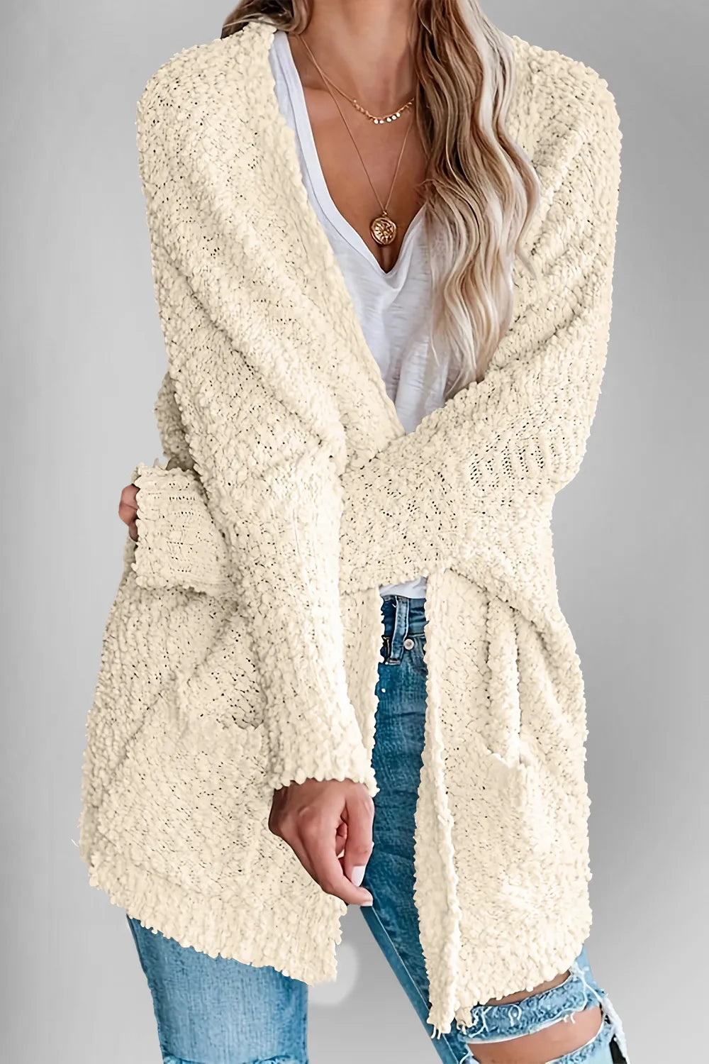 Double Take Pocketed Open Front Long Sleeve Cardigan - Fashorio