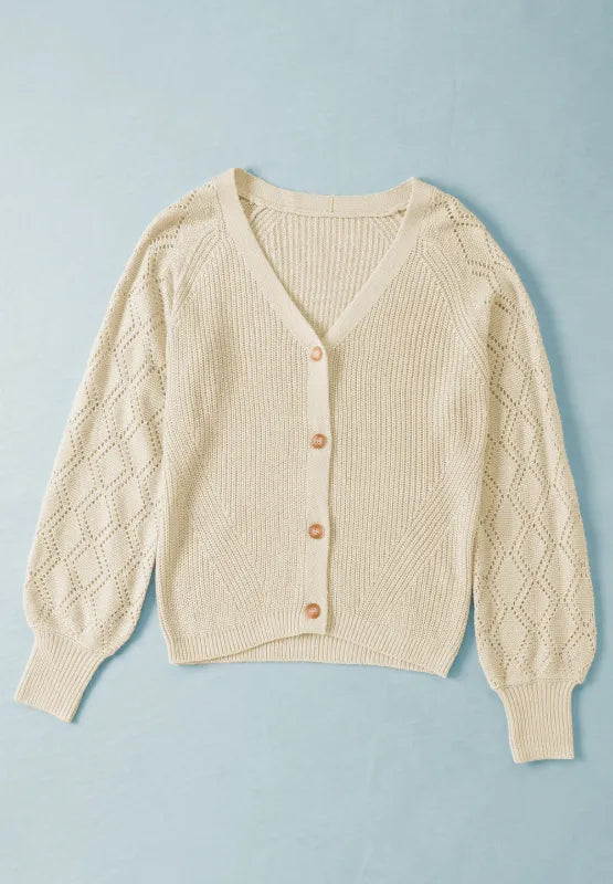Openwork V-Neck Button Up Cardigan - Fashorio