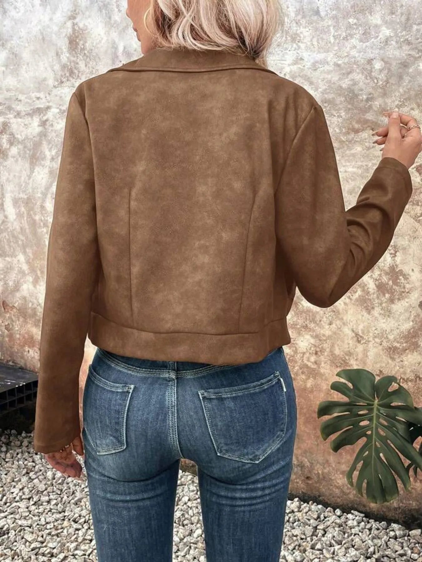 Zip Up Suede Cropped Moto Jacket - Fashorio