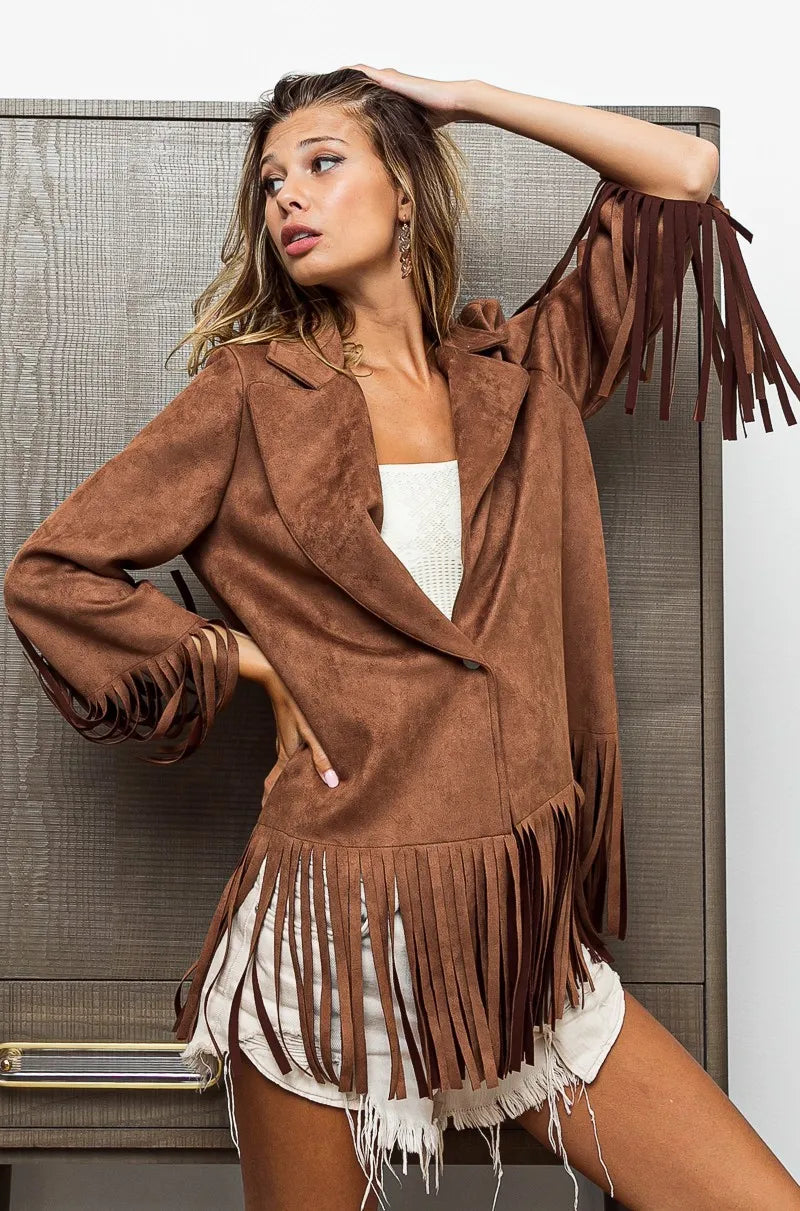 BiBi Single Blazer with Fringed Hem - Fashorio