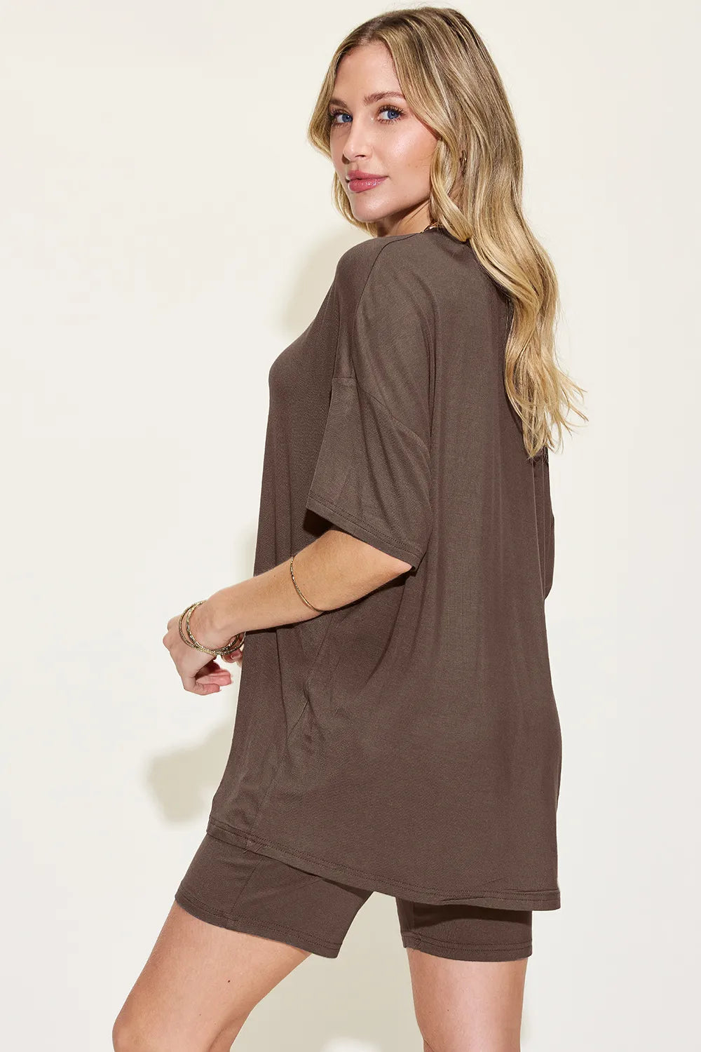 Basic Bae Full Size V-Neck Drop Shoulder T-Shirt and Shorts Set - Fashorio