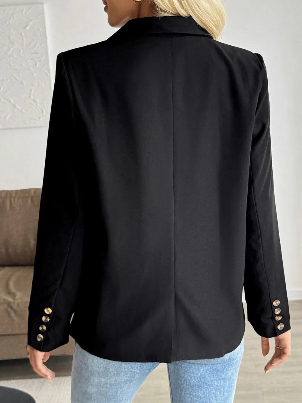 Perfee Lapel Collar Long Sleeve Blazer - Fashorio