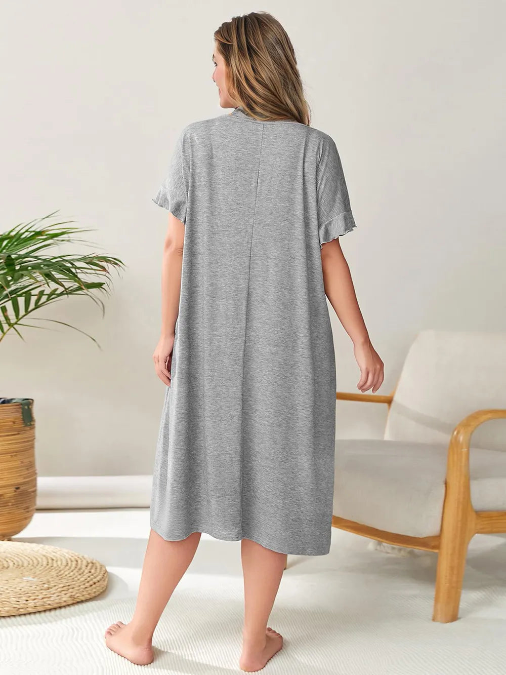 Plus Size Round Neck Short Sleeve Lounge Dress - Fashorio