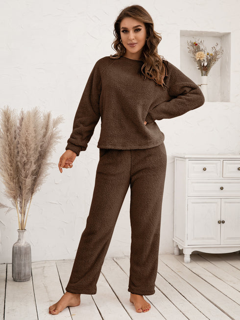 Ivy Lane Teddy Long Sleeve Top and Pants Lounge Set - Fashorio