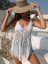Crochet Fringe Beach Cover Up White One Size - Fashorio