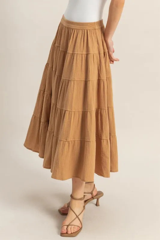 HYFVE Double Gauze Tiered Midi Skirt with Pockets - Fashorio