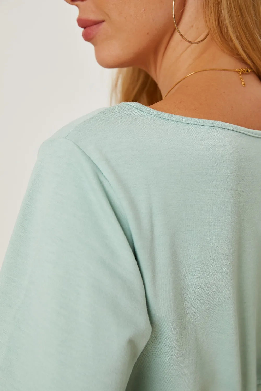 Boat Neck Lantern Sleeve Blouse - Fashorio