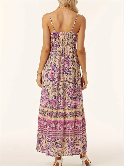 Printed Scoop Neck Midi Cami Dress - Fashorio