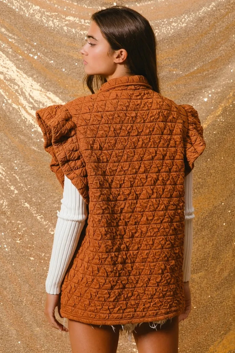 BiBi Quilting Knit Ruffle Sleeve Vest - Fashorio
