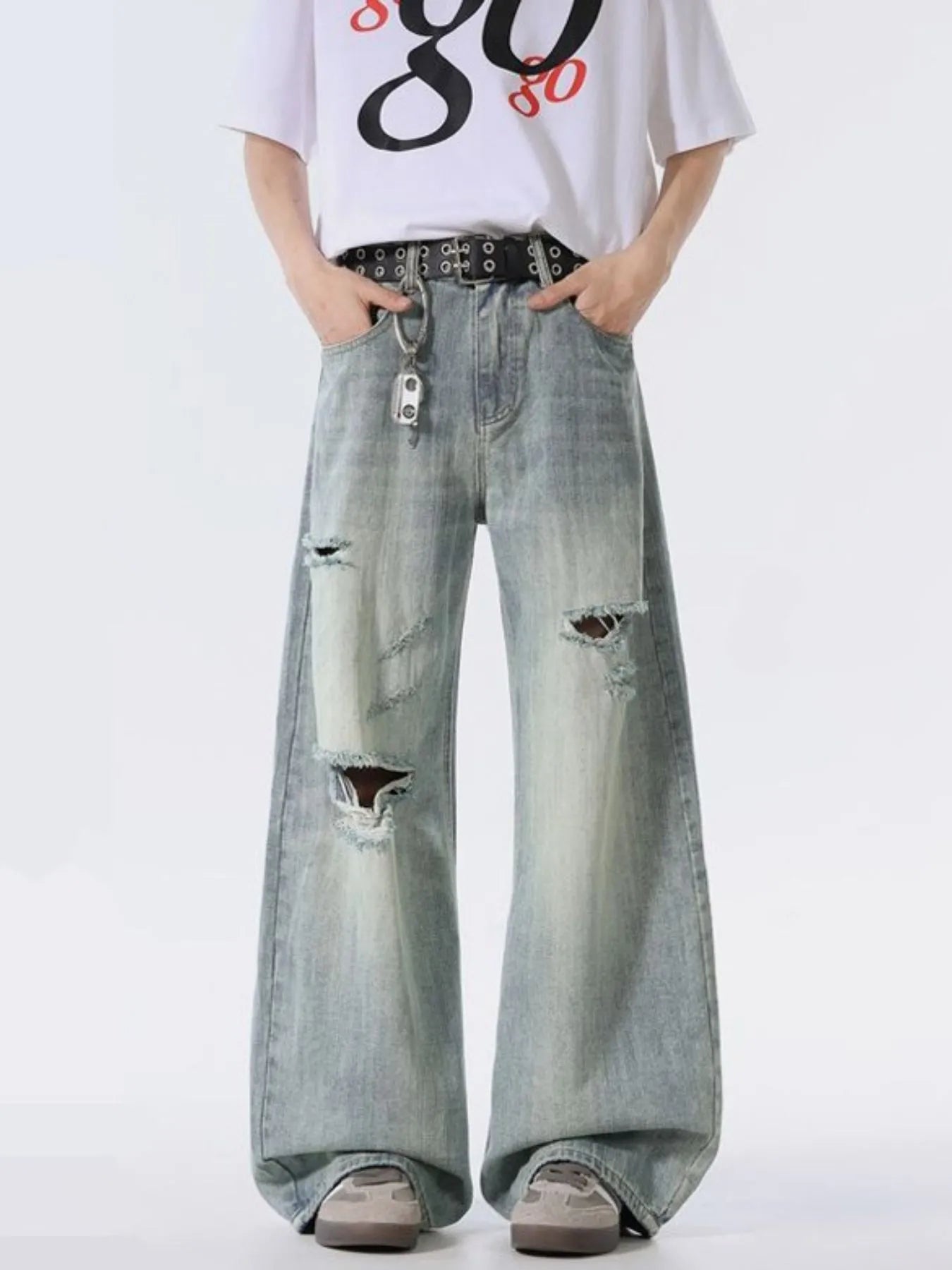 Men's Full Size Distressed Washed Wide Leg Jeans Plus Size - Fashorio