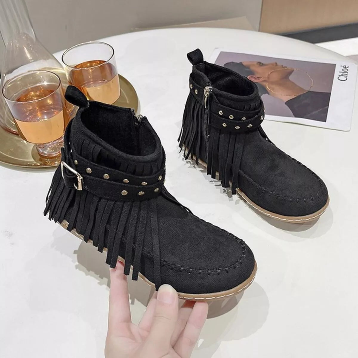 Fringe Round Toe Boots - Fashorio