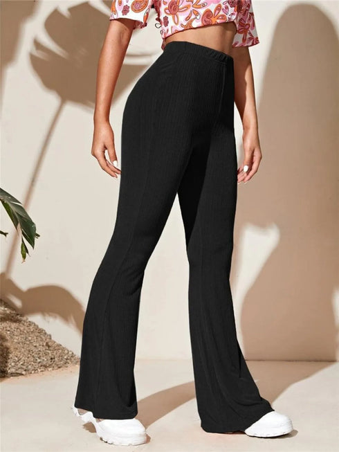 Full Size High-Waist Flare Active Pants Plus Size Black - Fashorio