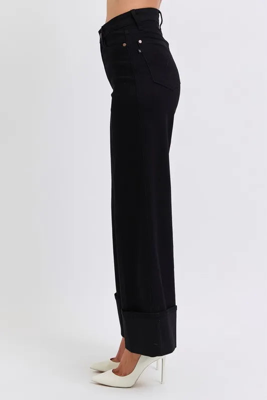 Judy Blue Full Size High Waist Reto Wide Leg W/ Cuff Plus Size - Fashorio