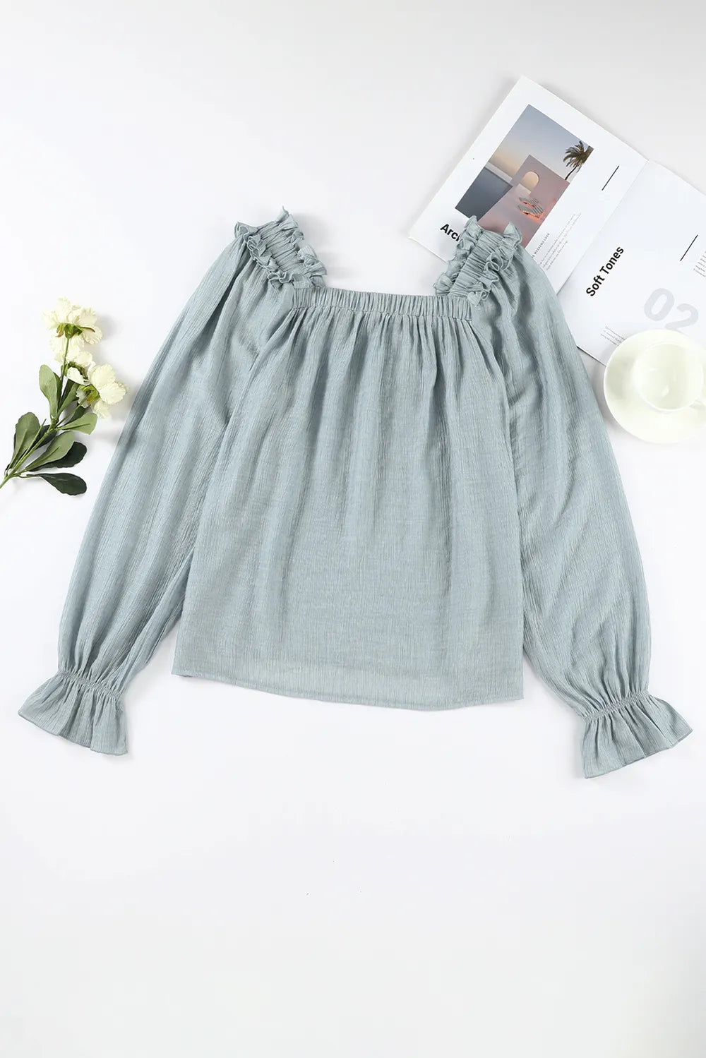 Frill Trim Flounce Sleeve Blouse - Fashorio