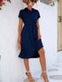 Buttoned Tie Waist Short Sleeve Dress - Fashorio