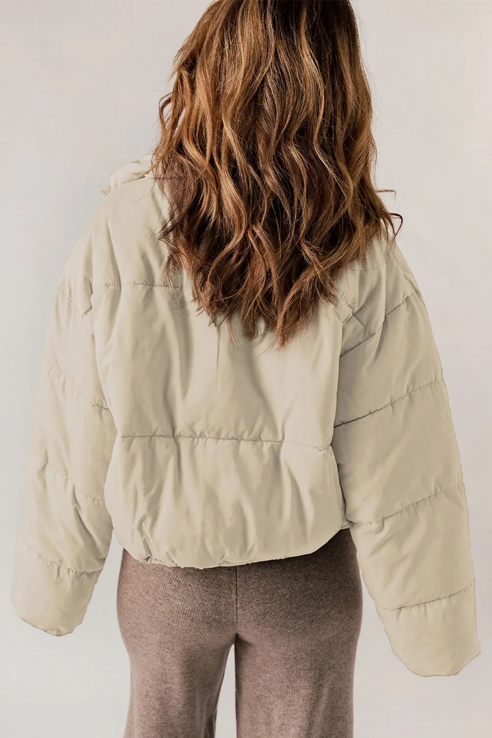 Zip Up Collared Neck Long Sleeve Winter Coat - Fashorio