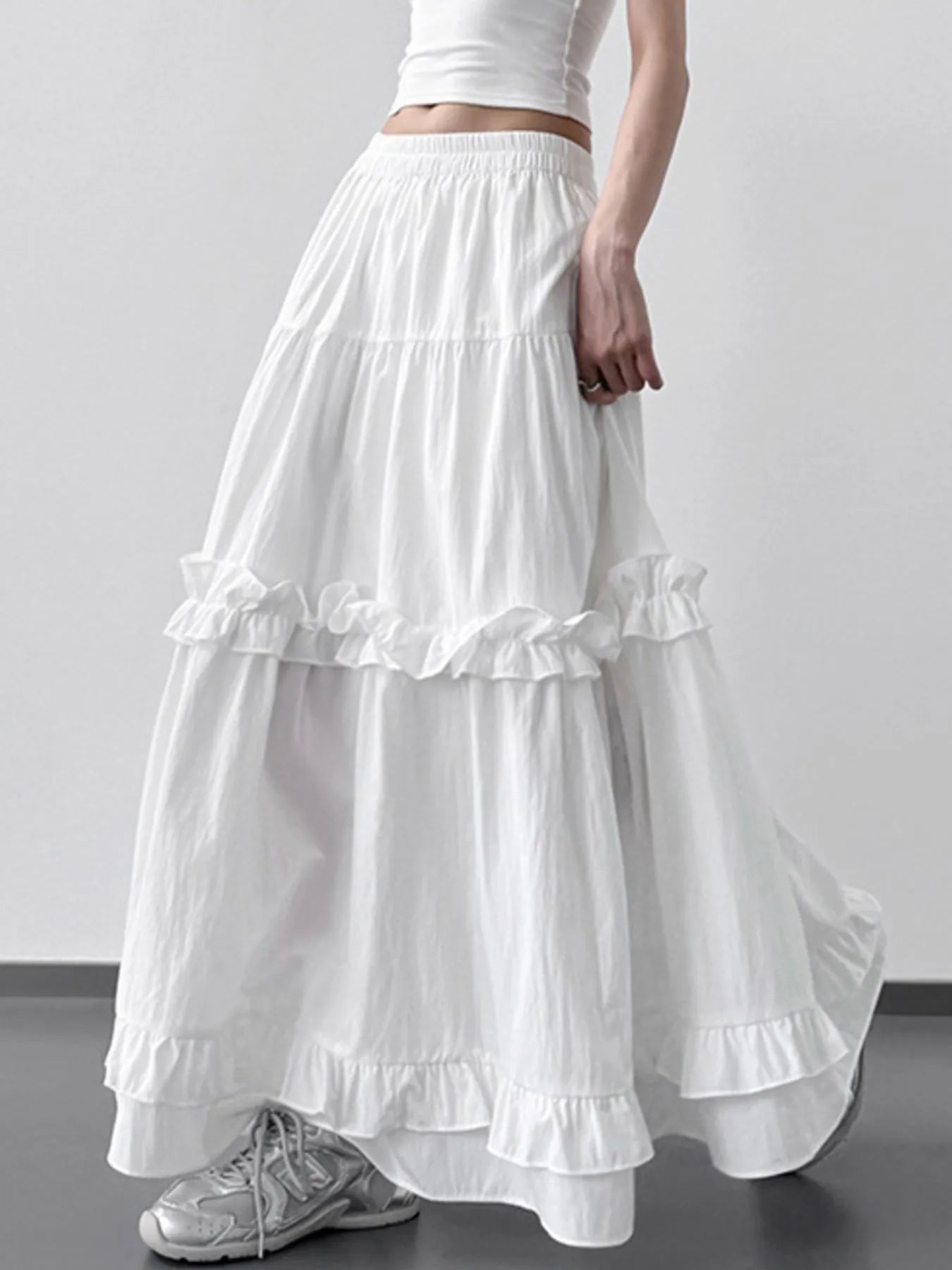 Elastic Waist Ruffle Maxi Skirt - Fashorio