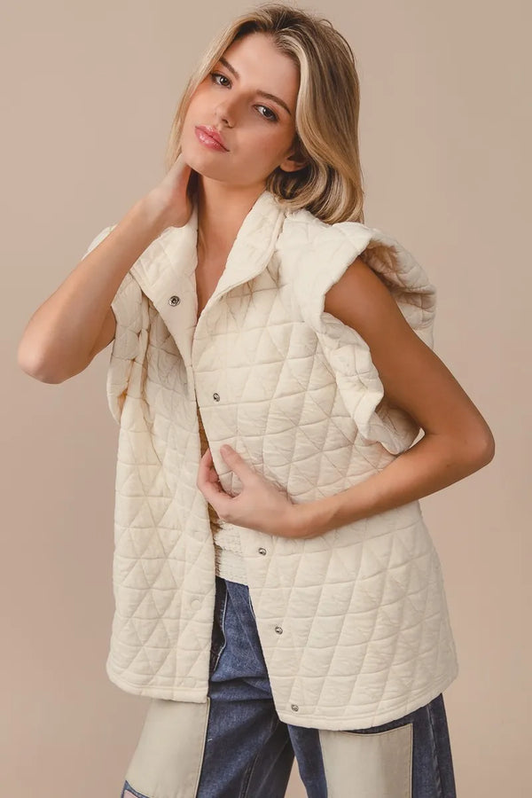 BiBi Quilting Knit Ruffle Sleeve Vest OATMEAL - Fashorio