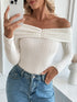 Off-Shoulder Ribbed Knit Top - Fashorio